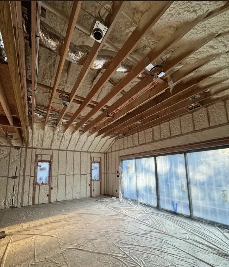 Interior walls and ceiling insulated with spray foam during new construction in Horseshoe Bay